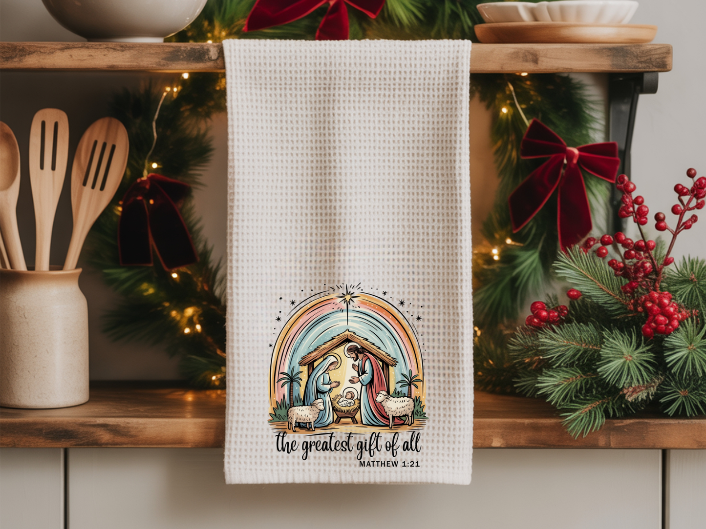 Waffle Weave Kitchen Towel (Matthew 1:21-The Greatest Gift of Them All)