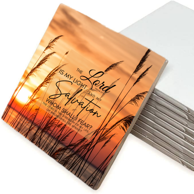 6x6 Ceramic Photo Tile – Psalm 27:1 “The Lord Is My Light and My Salvation” (Stand Not Included)