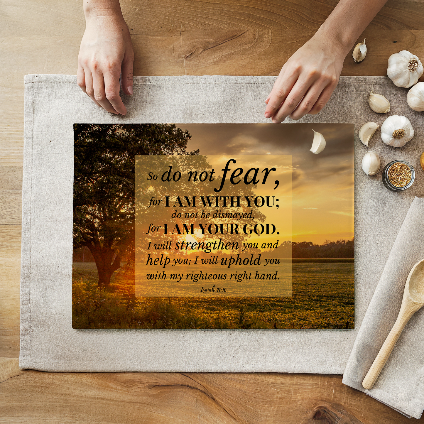 “Do Not Fear” Scripture Glass Cutting Board | 8” x 11” Tempered Glass Kitchen Décor & Serving Tray