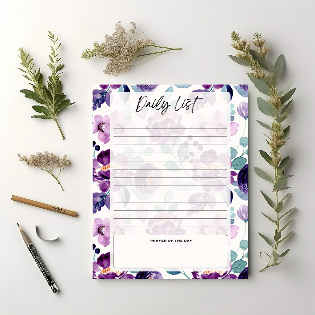 Purple Florals Daily List notepad 8.5" x 11"