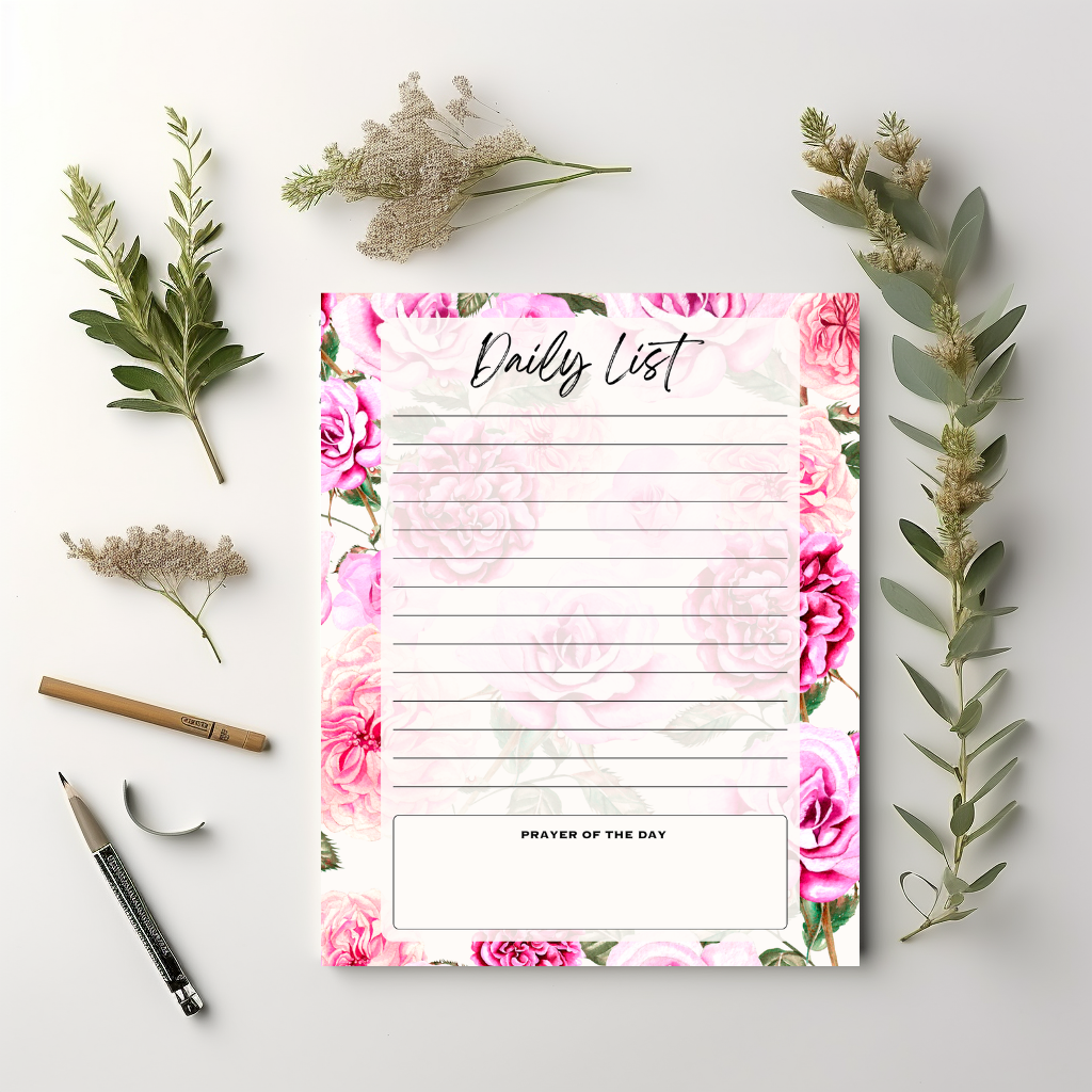 Pink Rose Daily List notepad 8.5" x 11"
