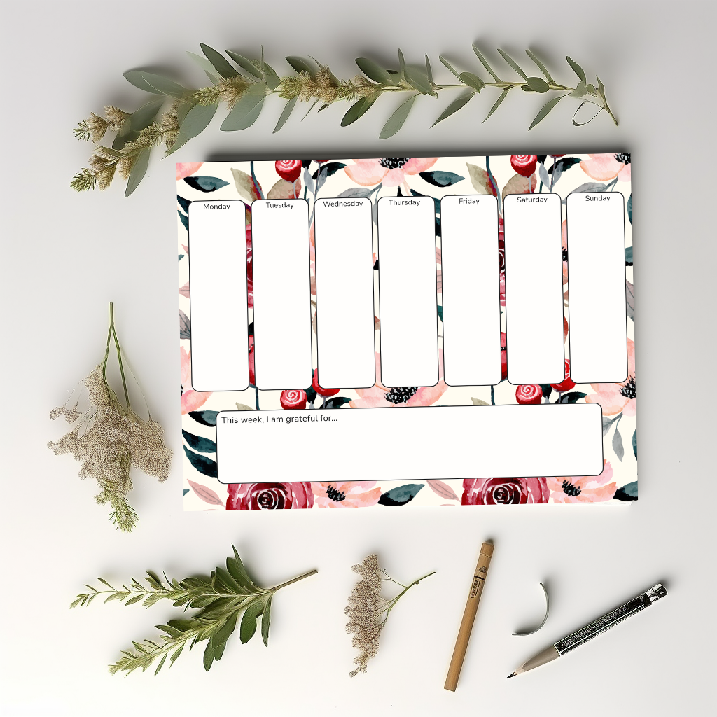 Rose Floral Weekly Planner Notepad 8.5" x 11"