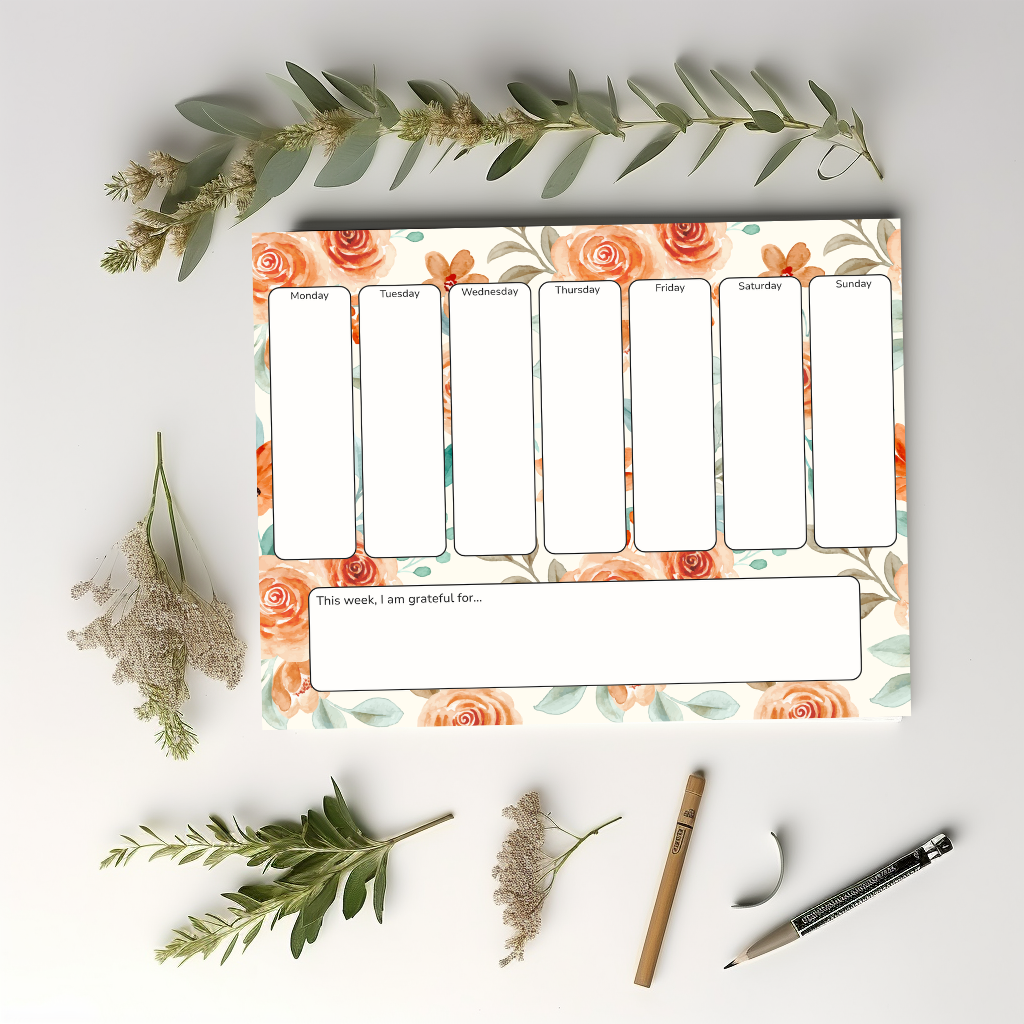 Coral Rose Weekly Planner Notepad 8.5" x 11"