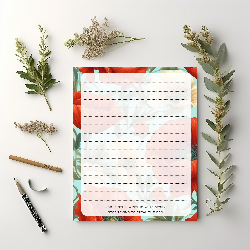 Red Floral Lined notepad 8.5" x 11"