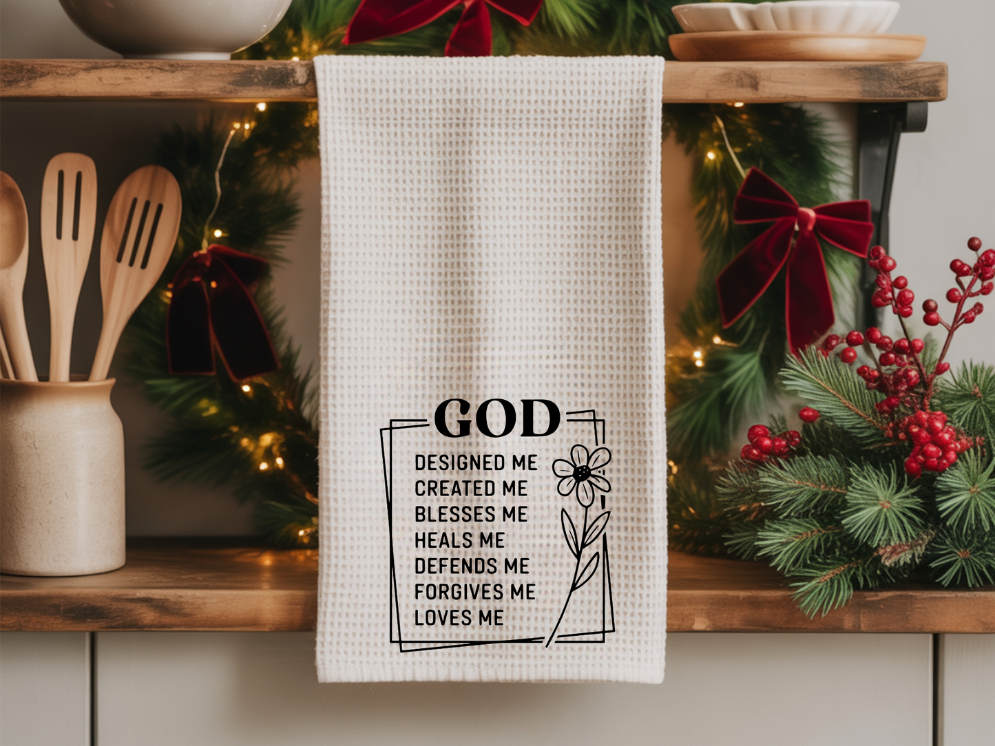 Waffle Weave Kitchen Towel (God Designed Me)