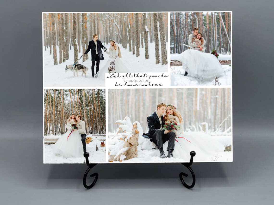 Personalized Wedding Photo Collage Ceramic Tile | 8x12 Custom Keepsake with Scripture | Faith-Inspired Home Décor