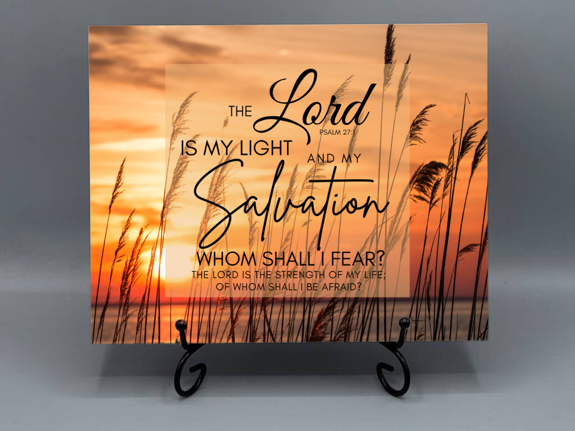 8x12 Ceramic Photo Tile – Psalm 27:1 “The Lord Is My Light and My Salvation” (Stand Not Included)
