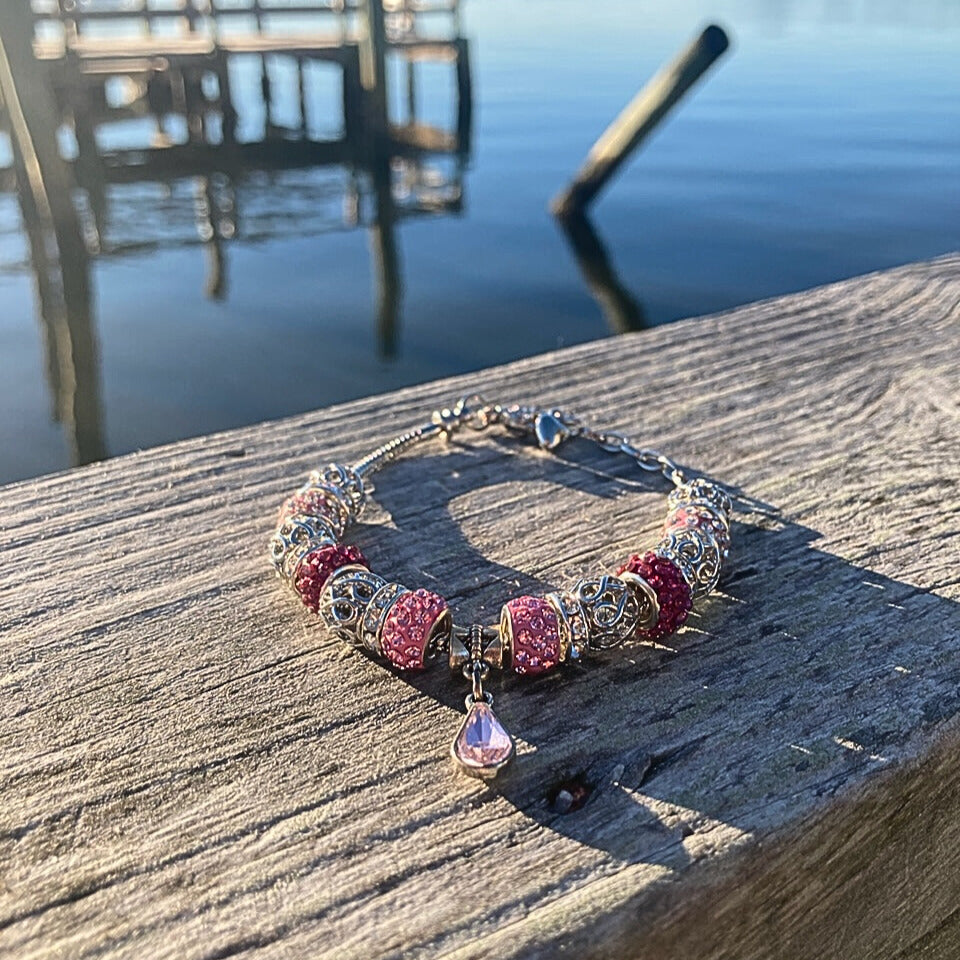Pink Drop Heart Charm Bracelet