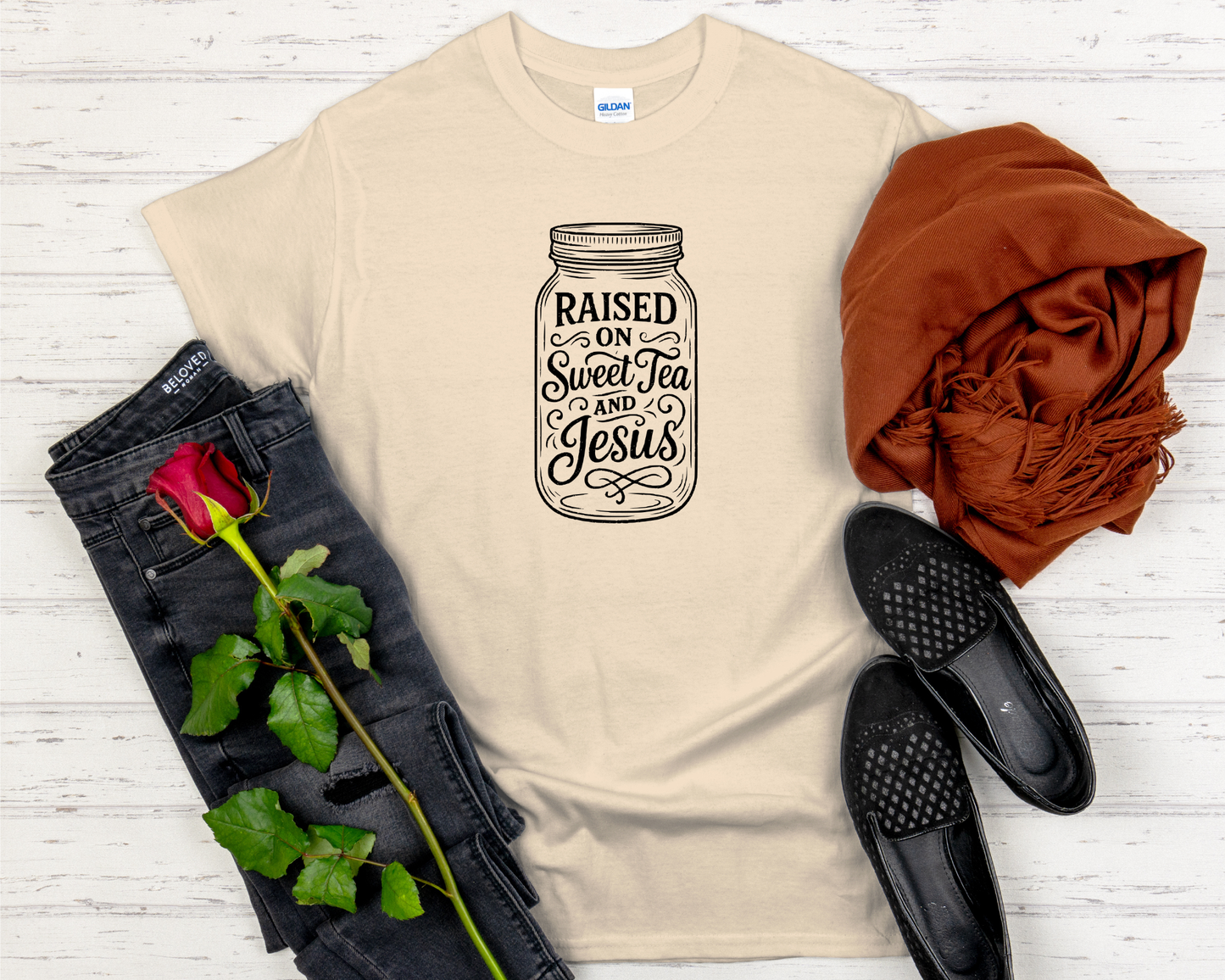 Raised on Sweet Tea and Jesus Signature Softstyle Short-Sleeve T-Shirt