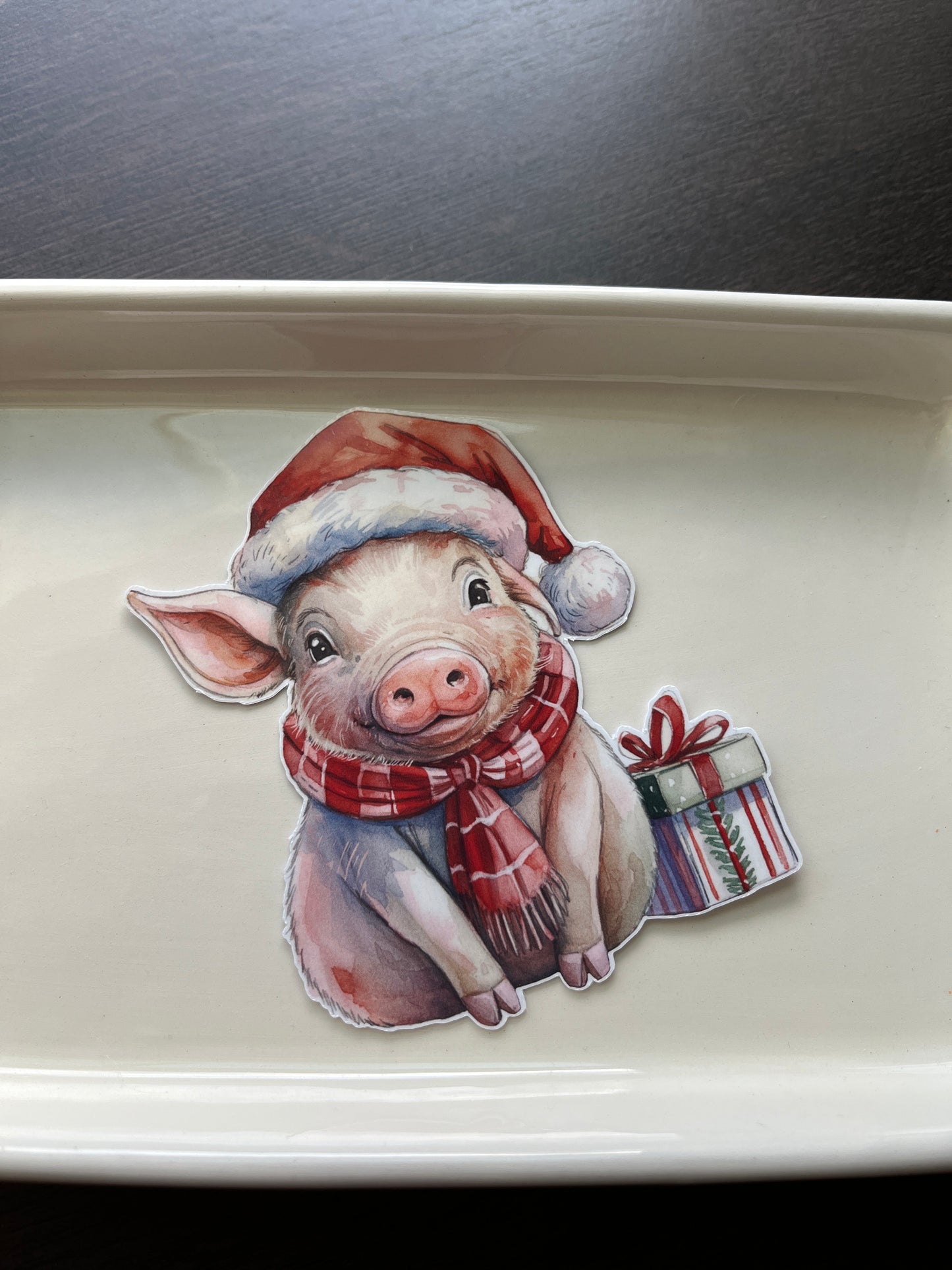 Christmas Pig Vinyl Sticker, 3"x4"