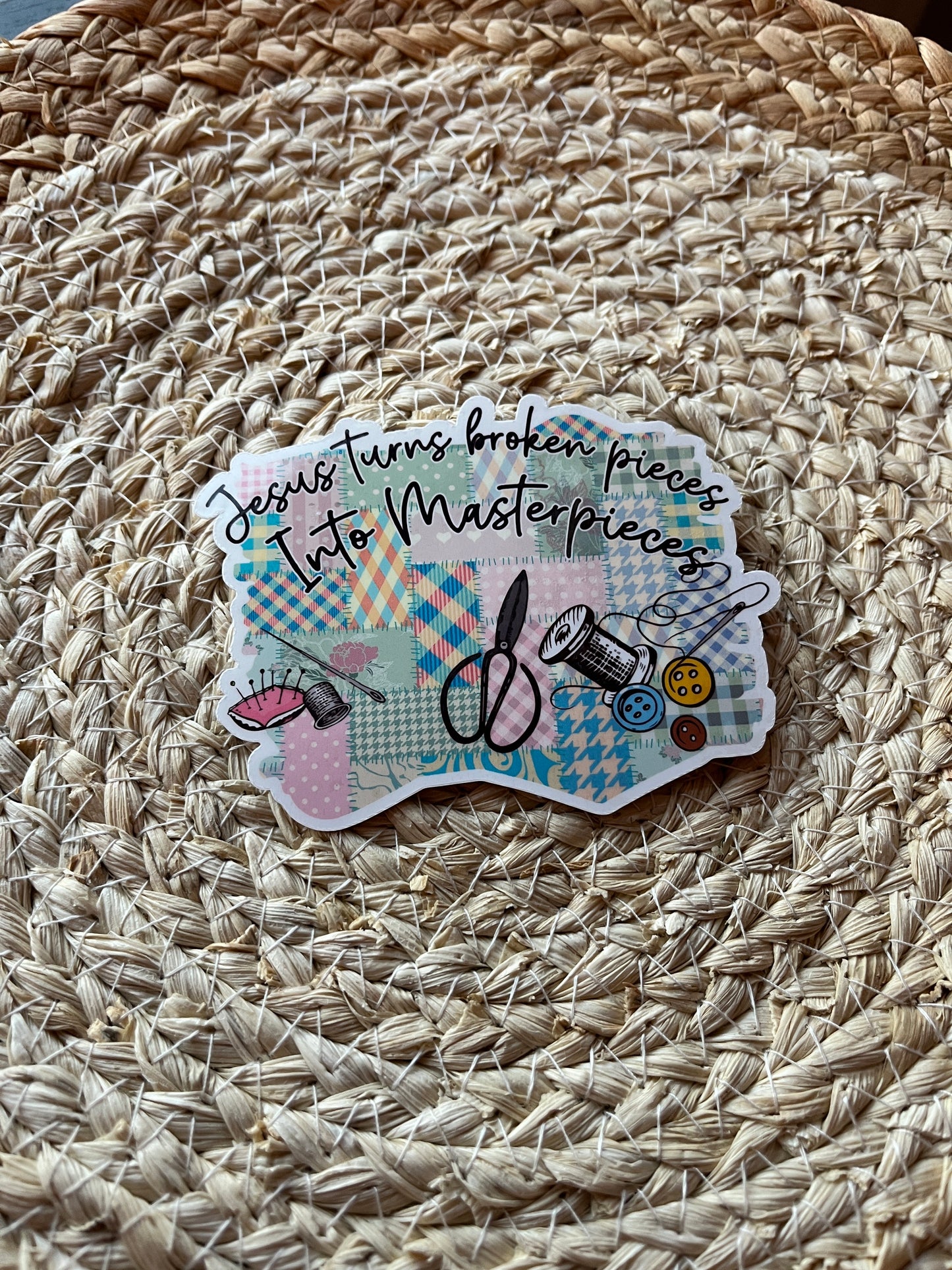 Jesus Turns Broken Pieces into Masterpieces Vinyl Sticker Set, 3"x3"