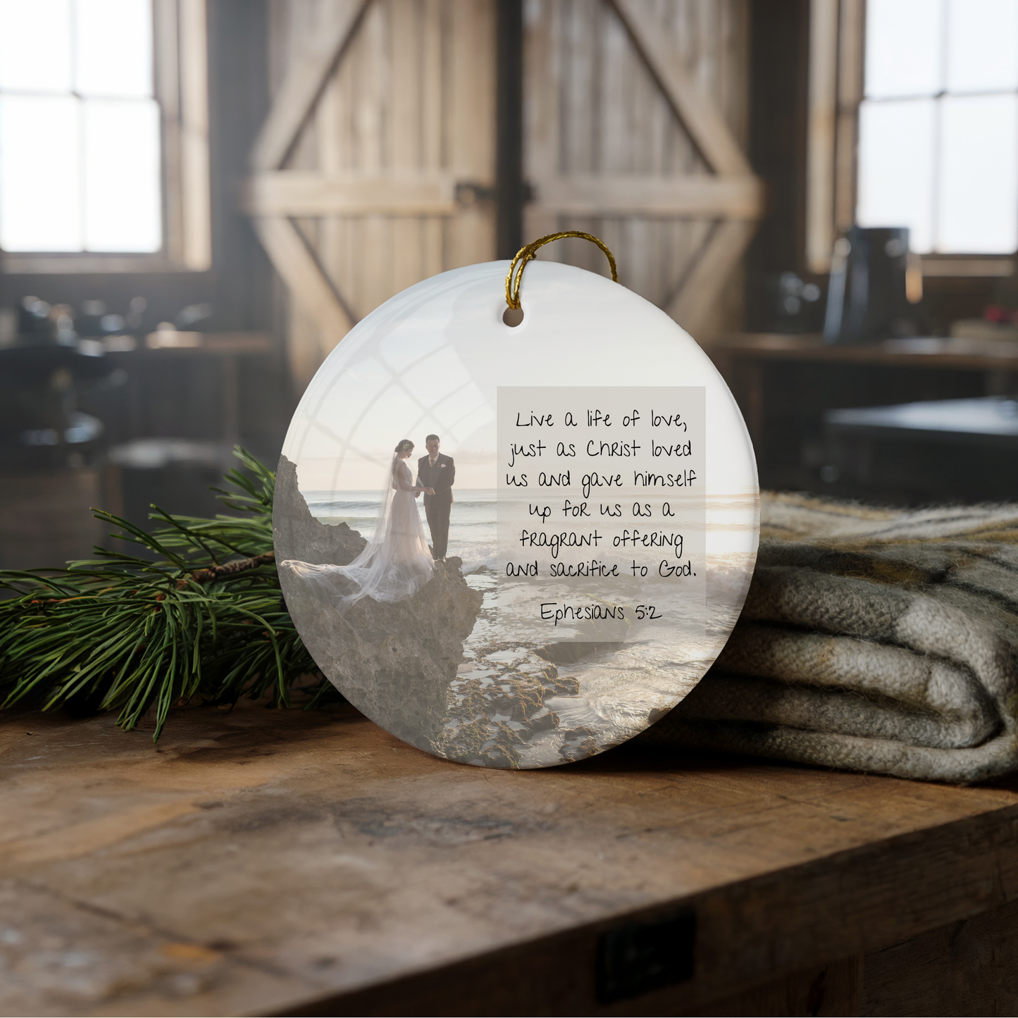 Personalized Ephesians 5:2 Ceramic Wedding Photo Ornament
