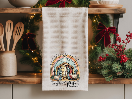 Waffle Weave Kitchen Towel (Matthew 1:21-The Greatest Gift of Them All)