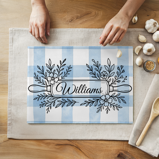 Personalized Gingham Pattern Glass Cutting Board 8" x 11"