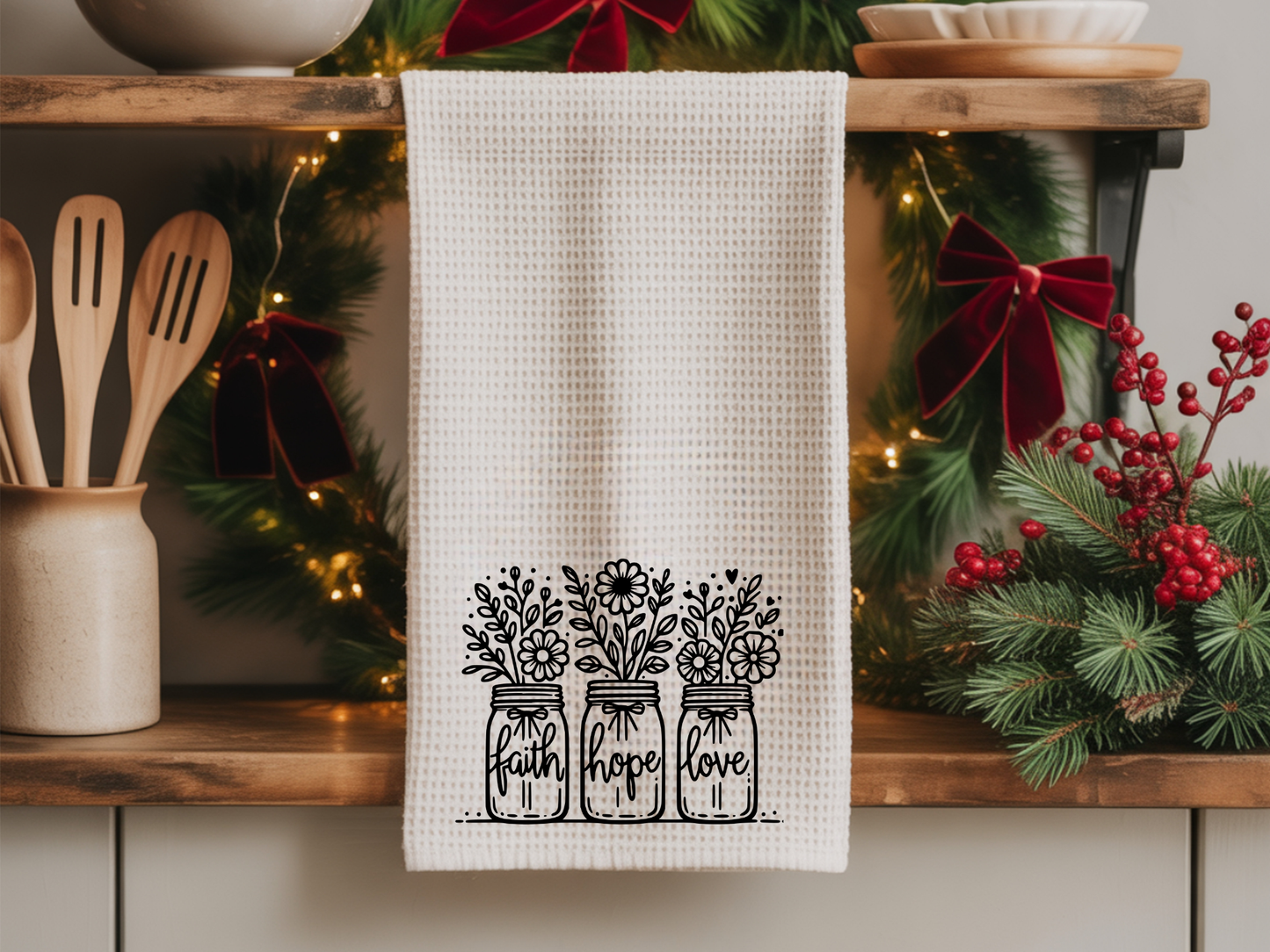 Waffle Weave Kitchen Towel (Faith-Hope-Love)