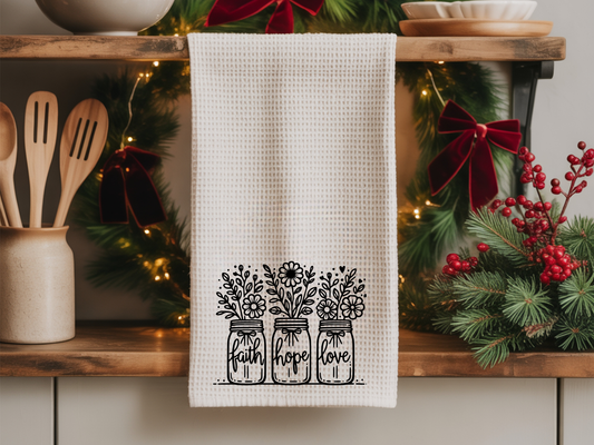 Waffle Weave Kitchen Towel (Faith-Hope-Love)