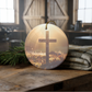 Rustic Sunrise Cross Ceramic 3" ornament with Ribbon