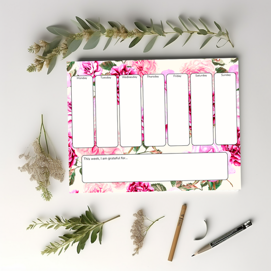 Pink Rose Weekly Planner Notepad 8.5" x 11"
