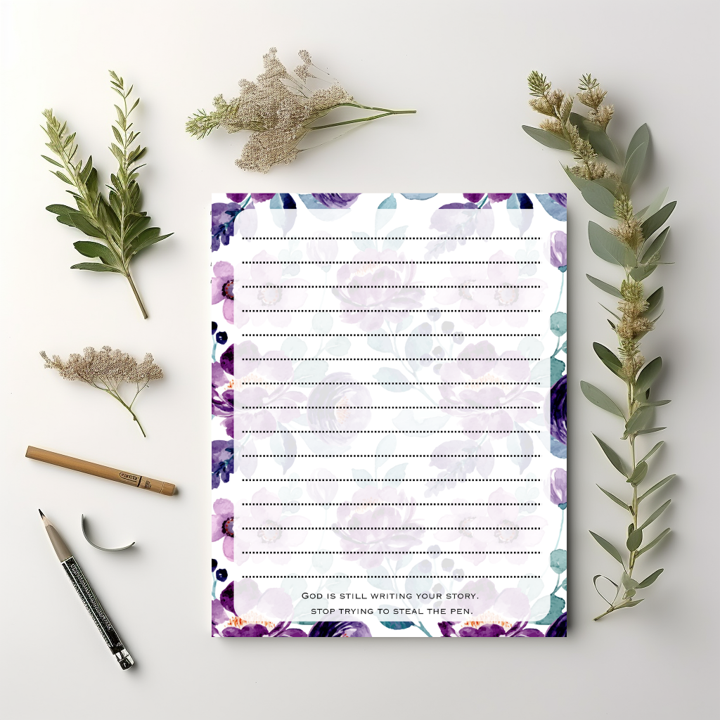 Purple Florals Lined notepad 8.5" x 11"