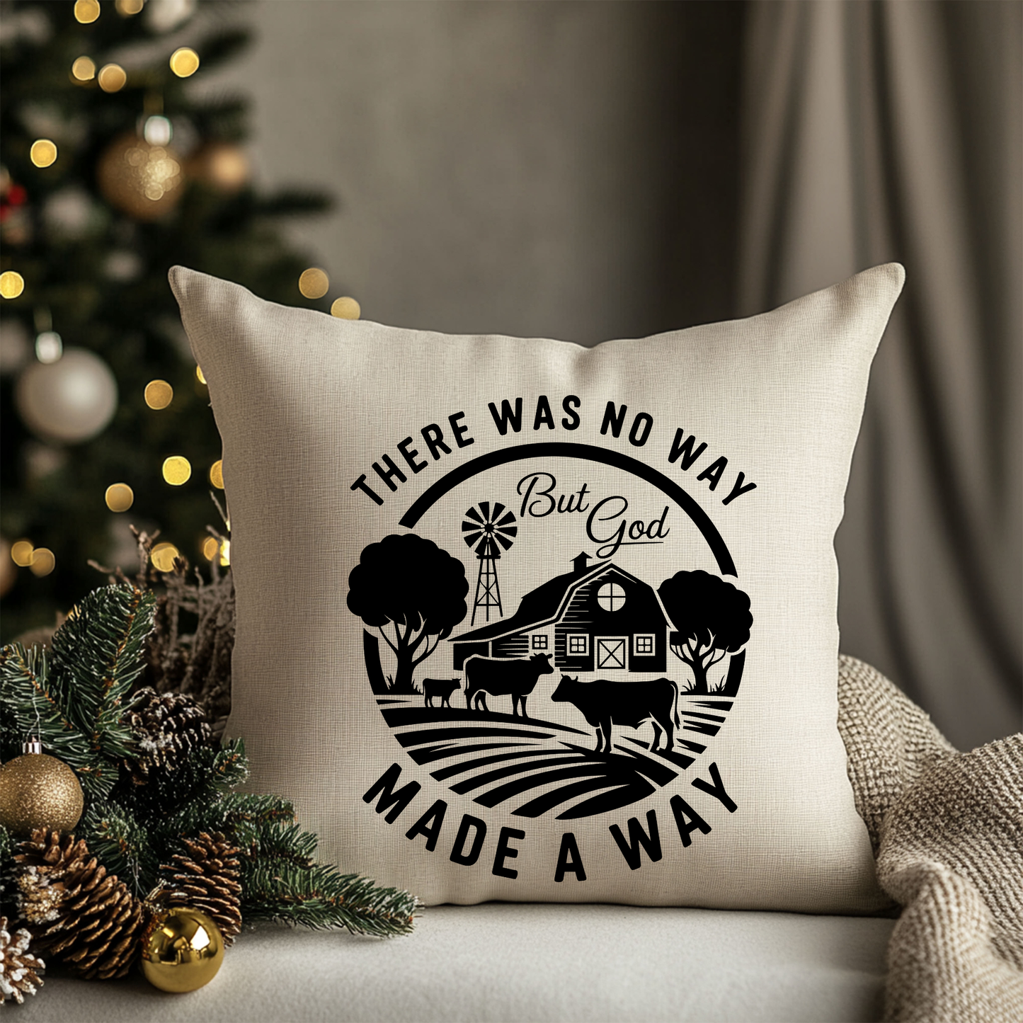 18" × 18" But God Made a Way Linen Pillow Cover | Faith + Farmhouse Decorative Throw Pillow | Cover Only