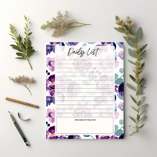 Purple Florals Daily List notepad 8.5" x 11"