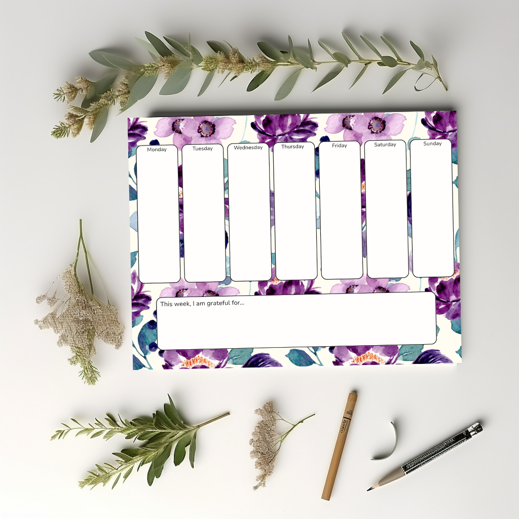 Purple Florals Weekly Planner Notepad 8.5" x 11"