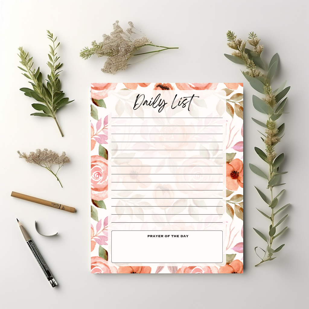 Coral Rose Daily List notepad 8.5" x 11"