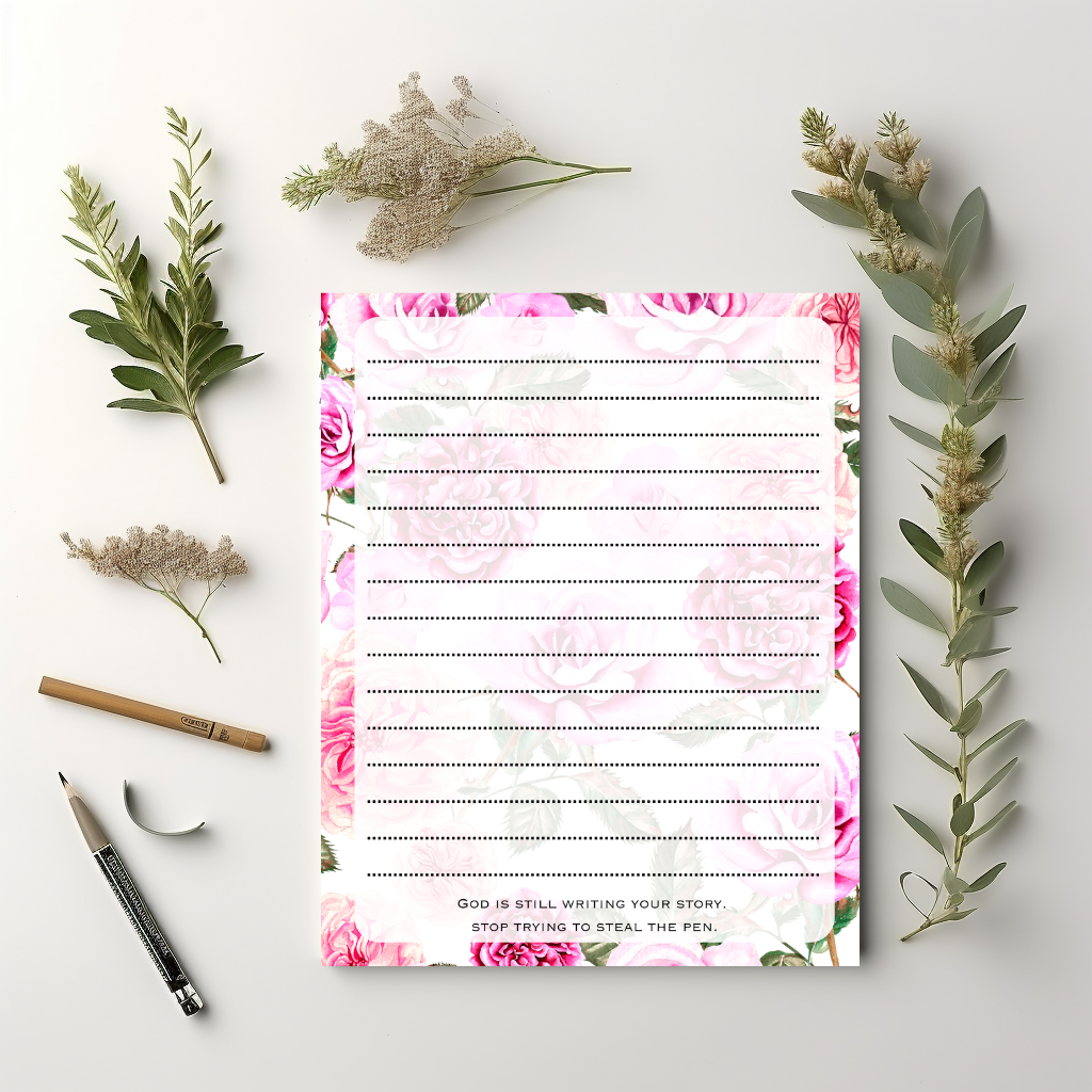 Pink Rose Lined Notepad 8.5" x 11"