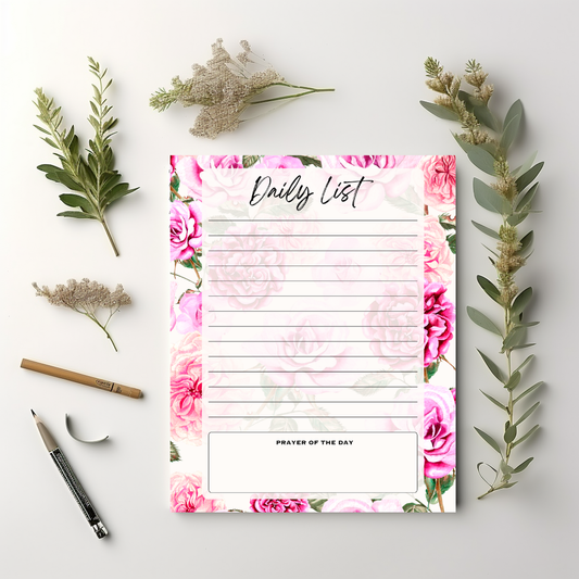 Pink Rose Daily List notepad 8.5" x 11"