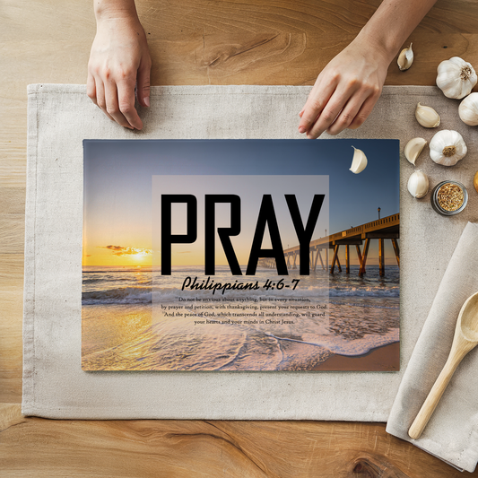 “PRAY” Scripture Glass Cutting Board | 8” x 11” Tempered Glass | Carolina Beach, North Carolina Coastal Design
