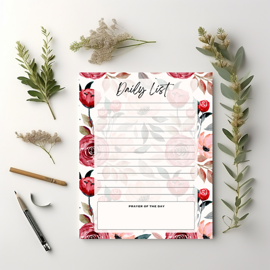 Rose Floral Daily List Notepad 8.5" x 11"