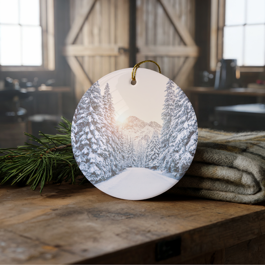 Winter Wonderland Forest Ceramic 3" ornament with Ribbon