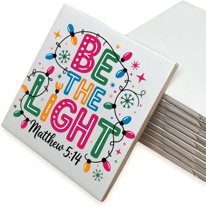 6x6 Ceramic Photo Tile – “Be The Light” Christmas Scripture Art | Matthew 5:14