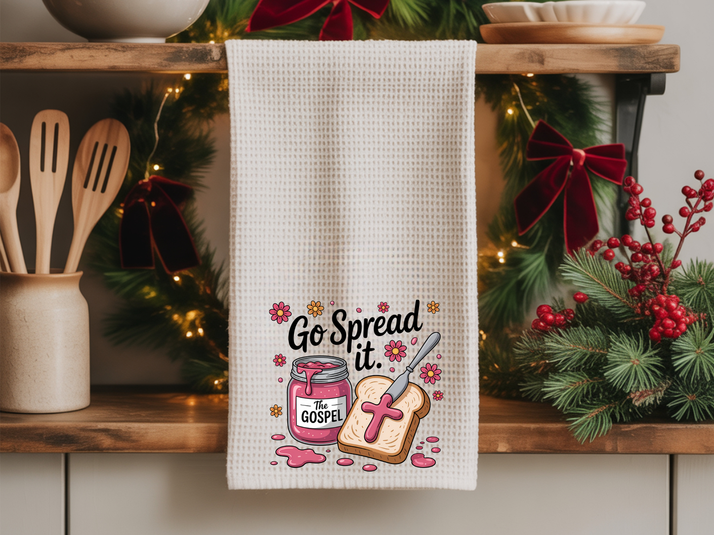 Waffle Weave Kitchen Towel (Go Spread It – The Gospel)