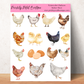 Watercolor Chickens Sticker Sheet 8" x 10"