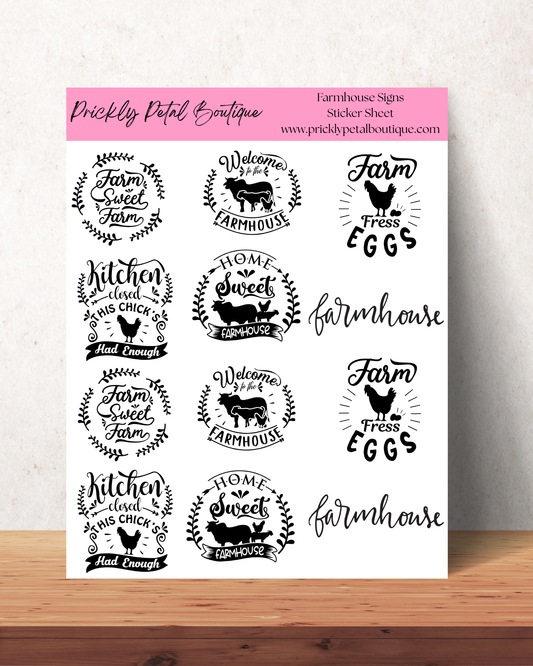Farmhouse Signs Sticker Sheet 8" x 10"