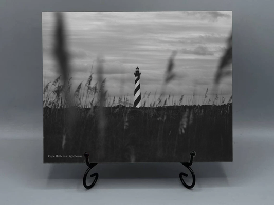 8x12 Ceramic Photo Tile – Cape Hatteras Lighthouse Black & White Coastal Art (Stand Not Included)