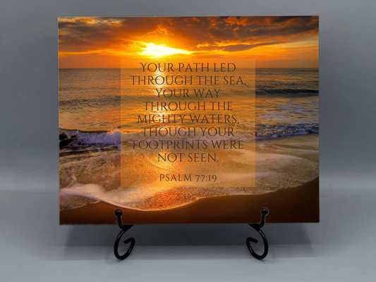 8x12 Ceramic Photo Tile – Psalm 77:19 Coastal Scripture Art (Stand Not Included)
