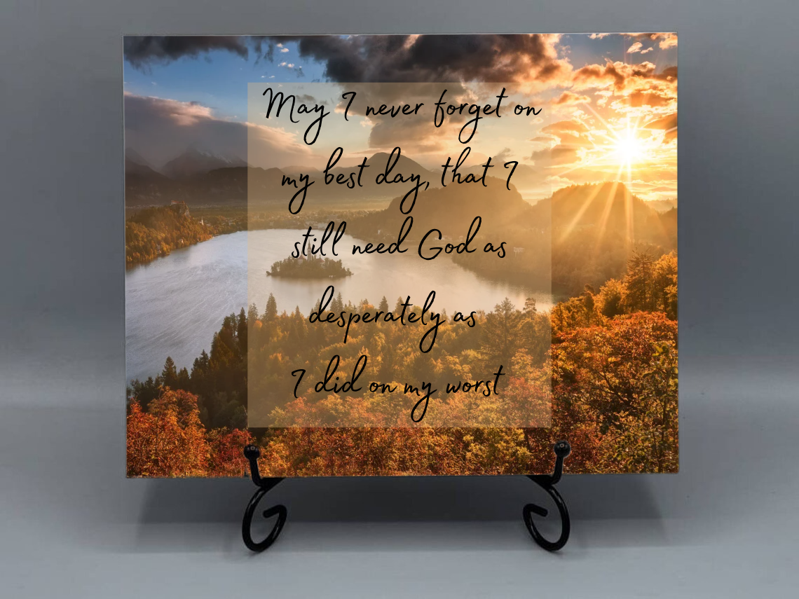 8x12 Ceramic Photo Tile – “May I Never Forget” Faith & Farmhouse Christian Decor (Stand Not Included)