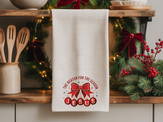 Waffle Weave Kitchen Towel (Jesus-The Reason for The Season)