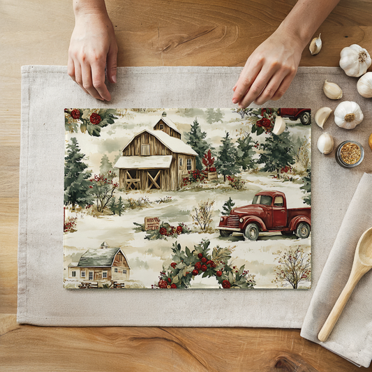 Rustic Winter Barn Glass Cutting Board 8" x 11"