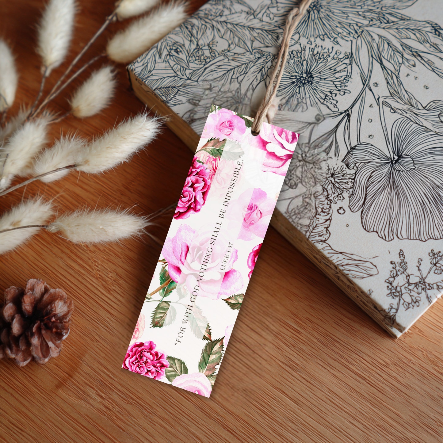 Pink Rose Laminated Bible Verse Bookmark