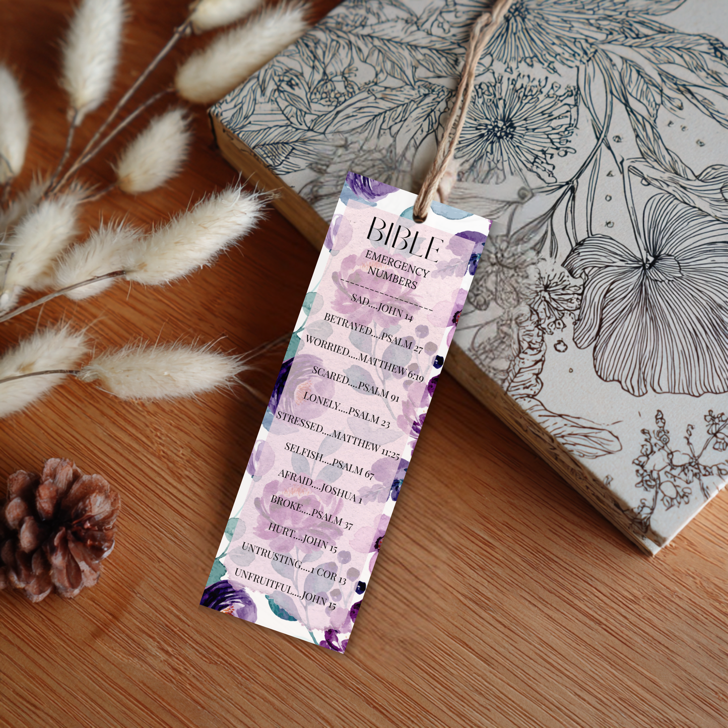 Bible Emergency Numbers Hand-Drawn Bookmark | Laminated Scripture Bookmark