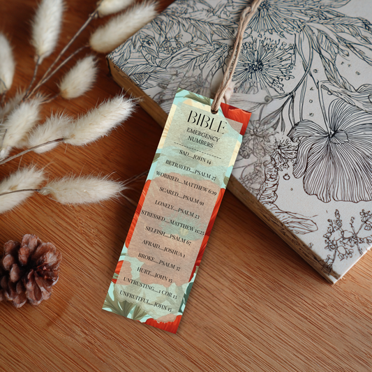 Bible Emergency Numbers Hand-Drawn Bookmark | Laminated Scripture Bookmark