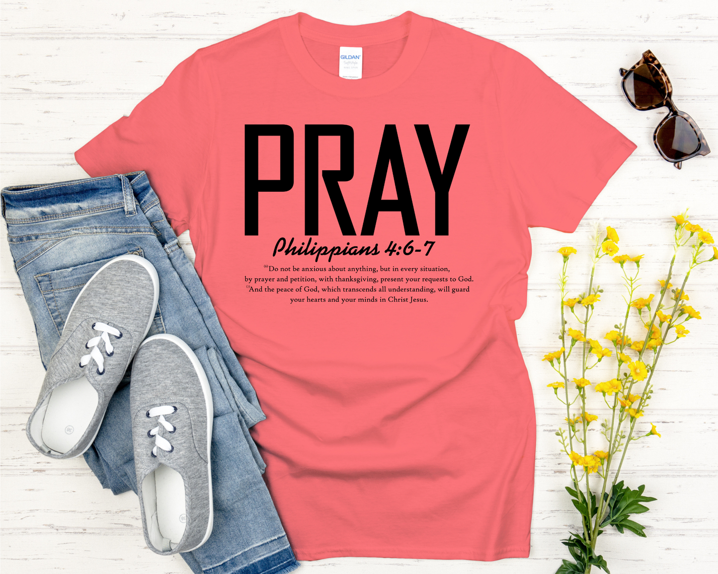 Pray | Philippians 4:6-7 Bible Verse Signature Softstyle Short-Sleeve T-Shirt