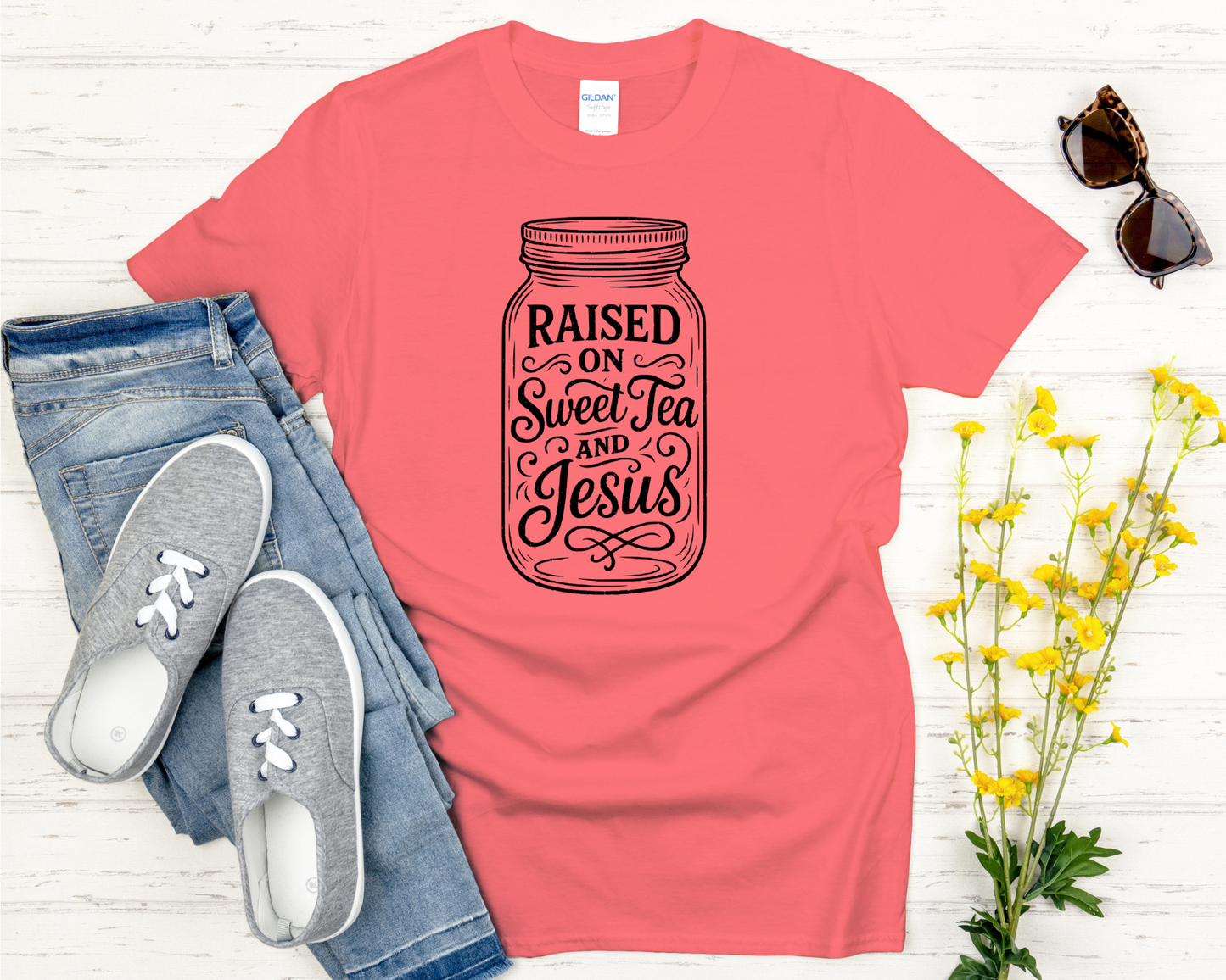 Raised on Sweet Tea and Jesus Signature Softstyle Short-Sleeve T-Shirt