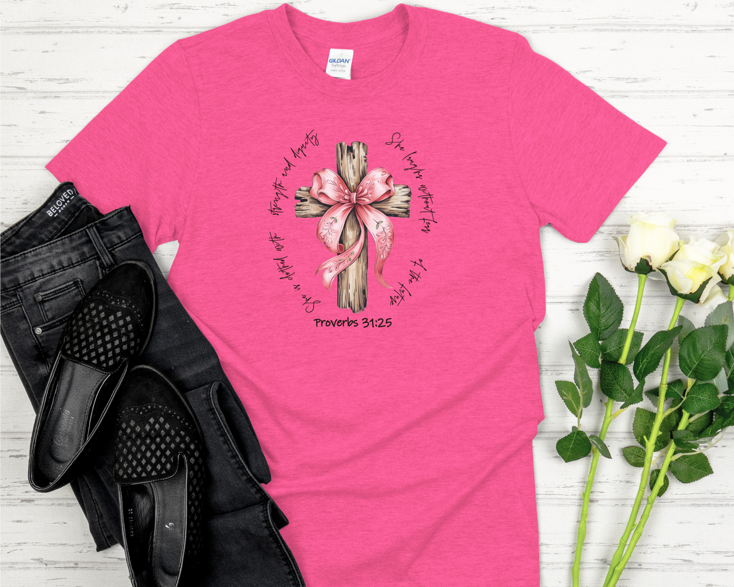 Proverbs 31:25 Bible Verse Signature Softstyle Short-Sleeve T-Shirt