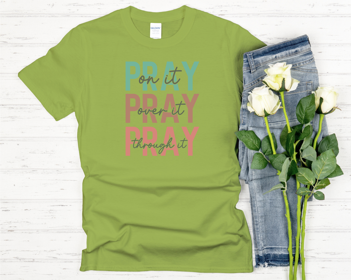 Pray on it, Pray over it, Pray through it Signature Softstyle Short-Sleeve T-Shirt