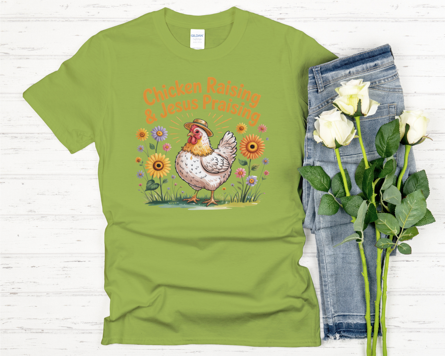 Chicken Raising, Jesus Praising Signature Softstyle Short-Sleeve T-Shirt