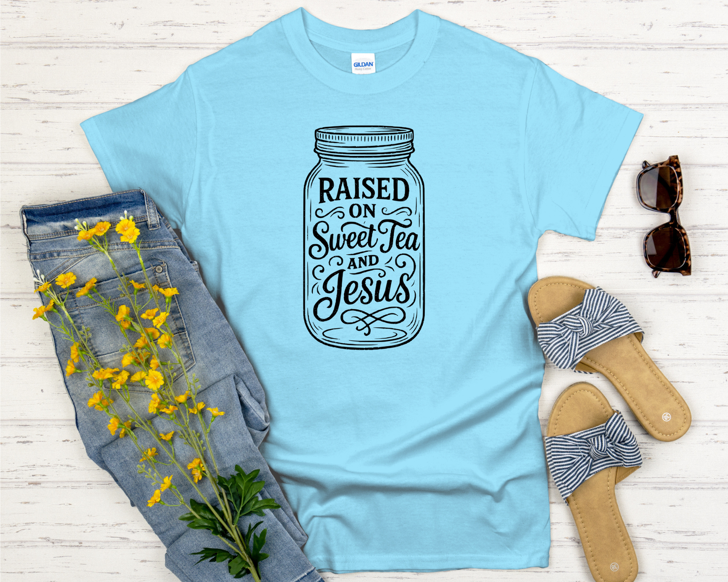 Raised on Sweet Tea and Jesus Signature Softstyle Short-Sleeve T-Shirt
